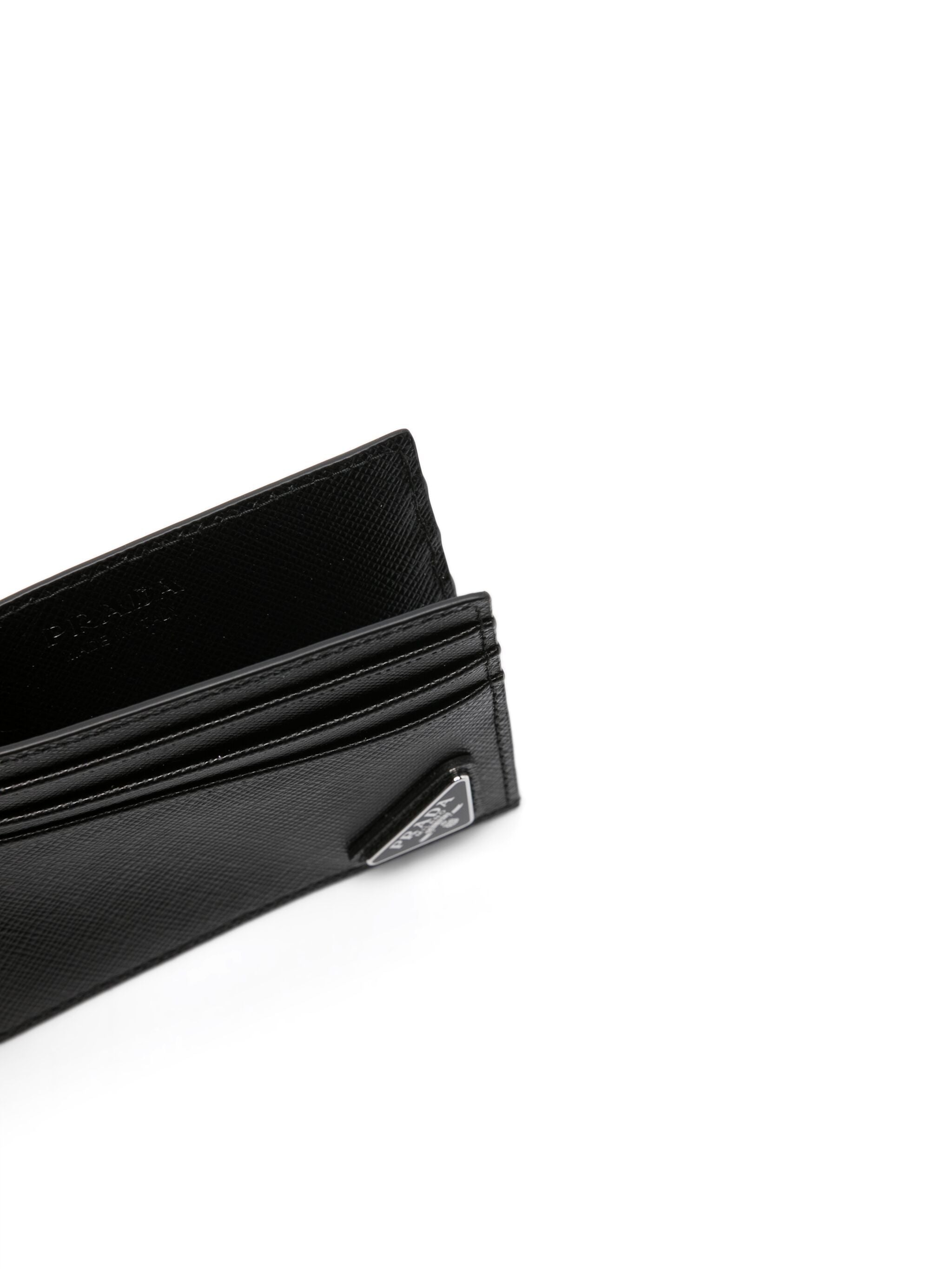 Saffiano Leather Triangle Logo Card Holder