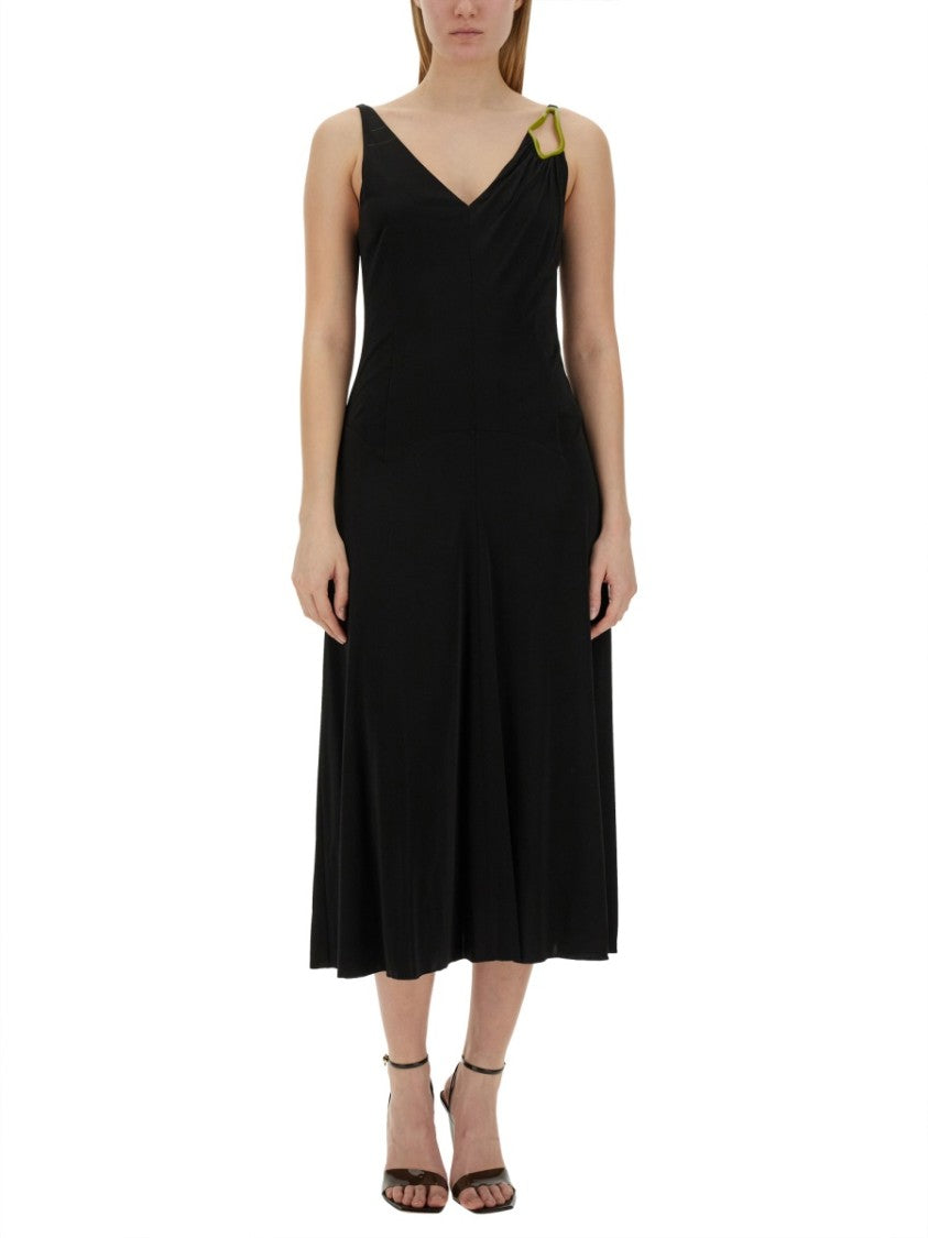 Black Midi Dress With Asymmetrical Shoulder Detail