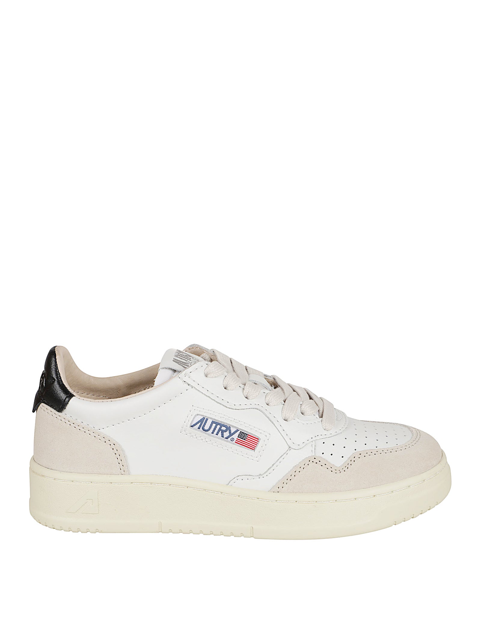 Low-top Sneakers in Smooth White Leather with Natural Suede Inserts