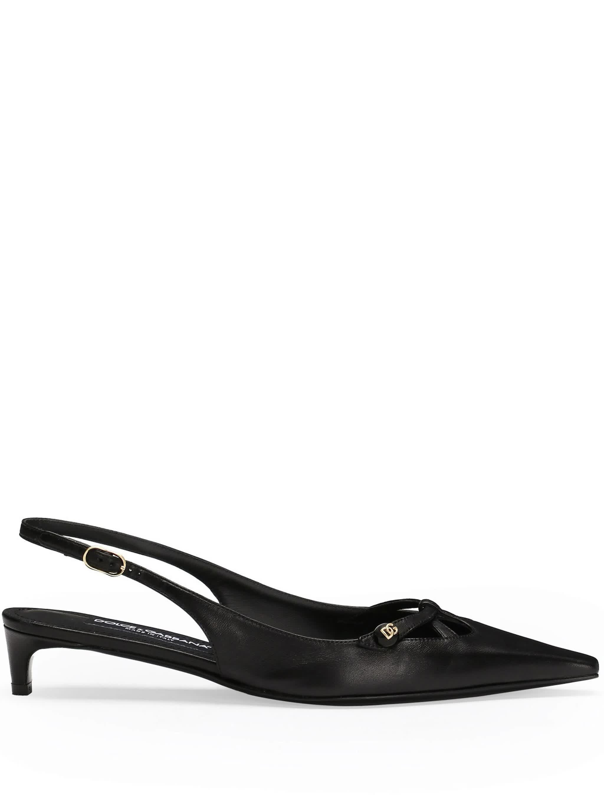 Black Nappa Leather Kitten Heel Slingbacks