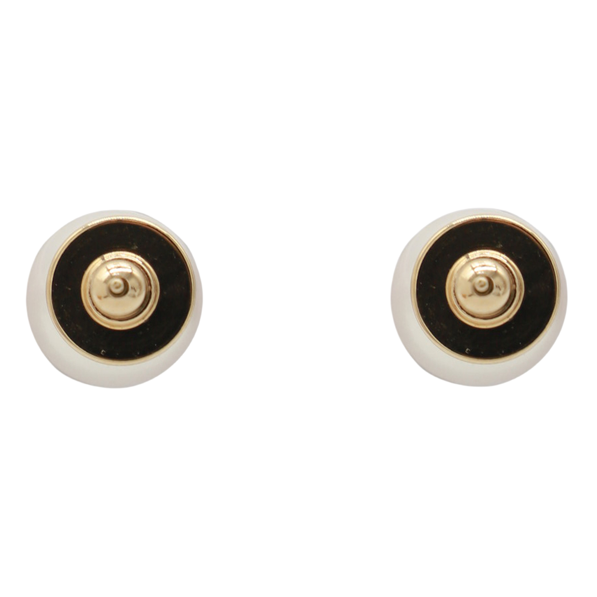 Round Stud Earrings with Metallic Logo Detail