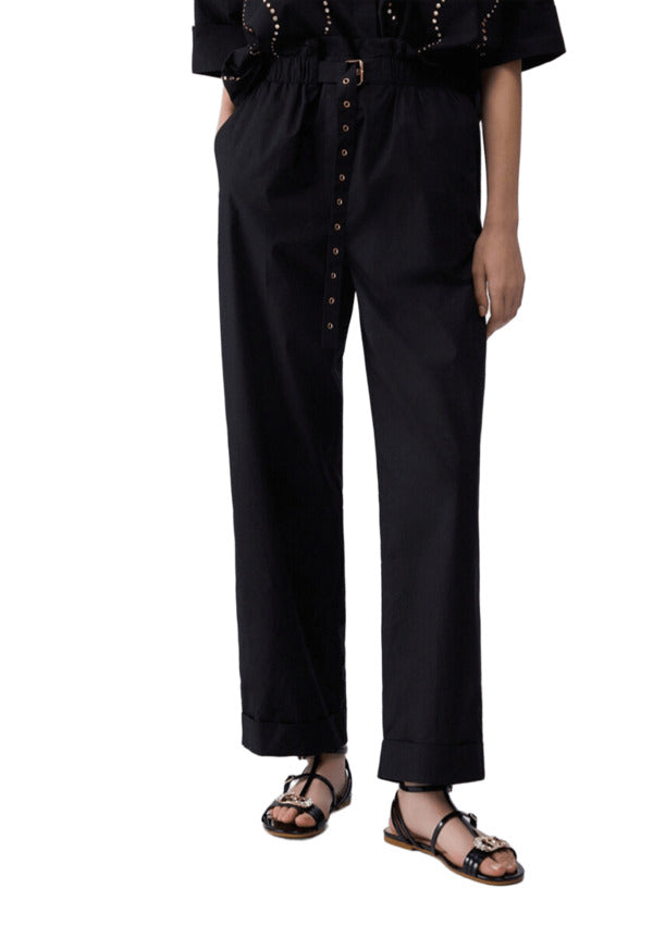 High Waist Cotton Trousers with Belt
