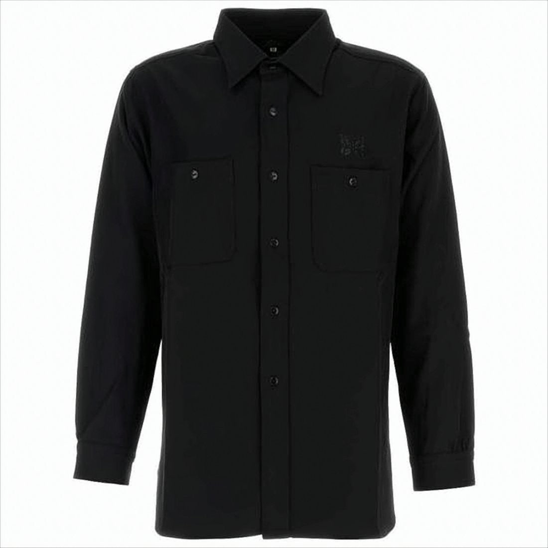 Black Long-Sleeve Shirt Jacket With Classic Collar And Tailored Fit