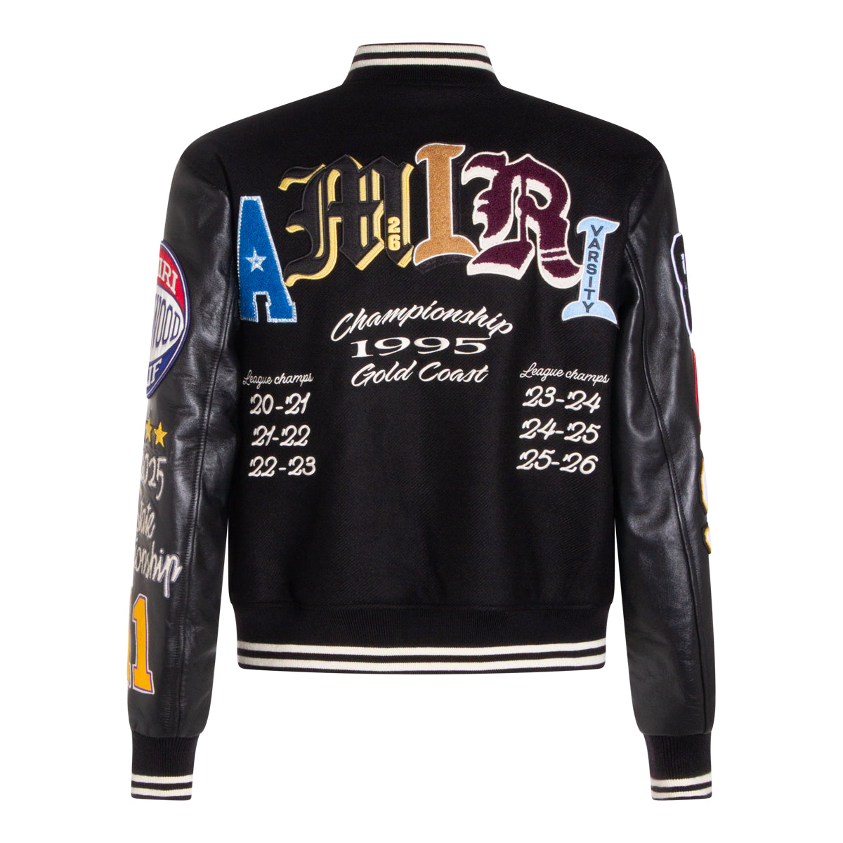 Varsity-Inspired Black Wool Jacket With Leather Sleeves