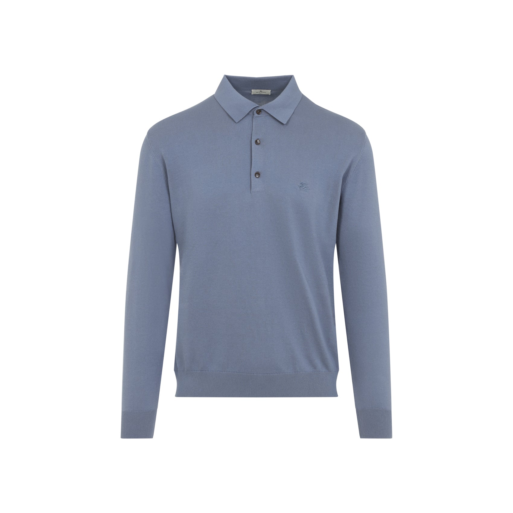 Classic Blue Polo Collar Sweater With Embroidered Detail