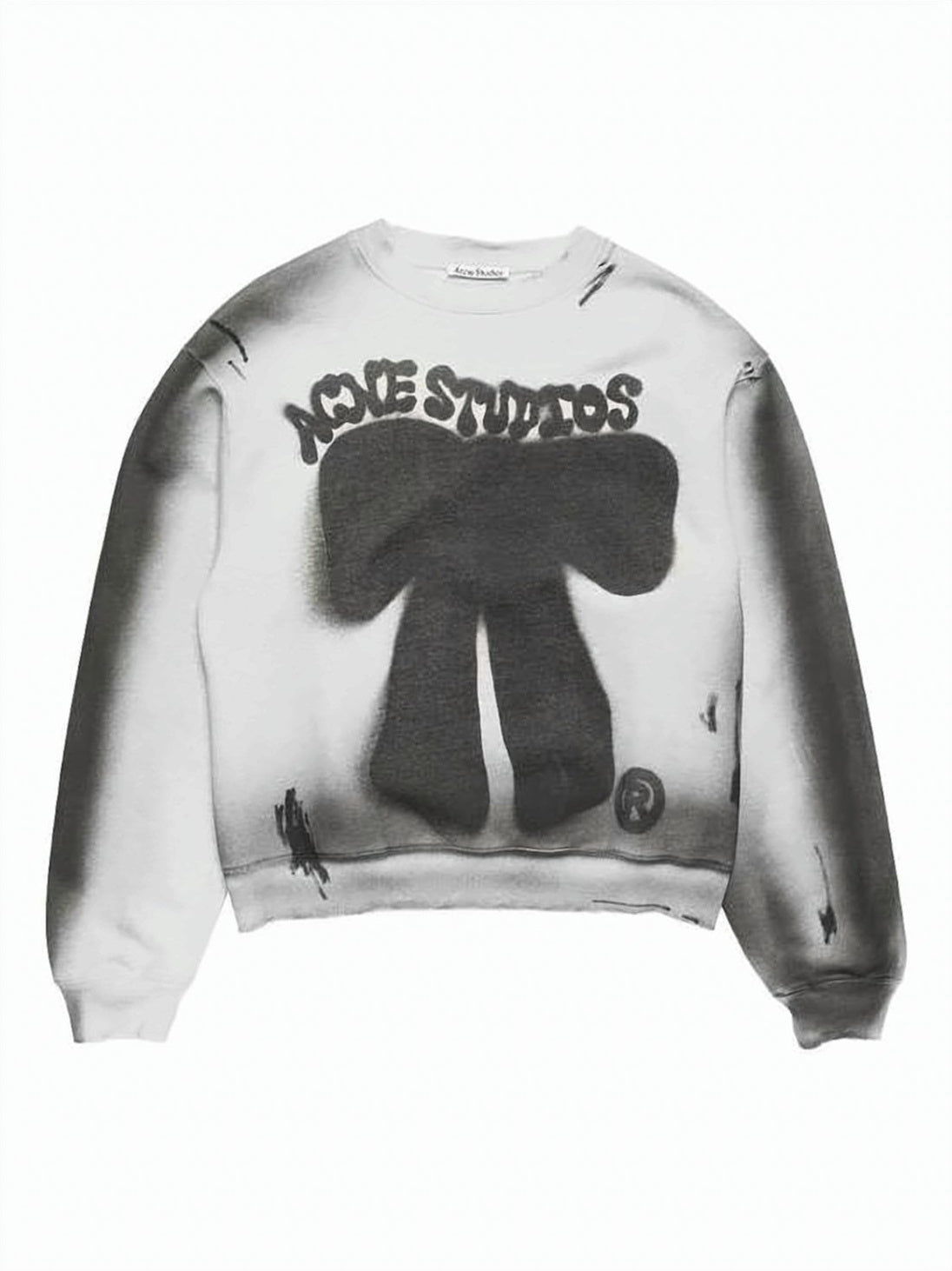 Grey Handcrafted Spray-Painted Logo Cropped Sweatshirt