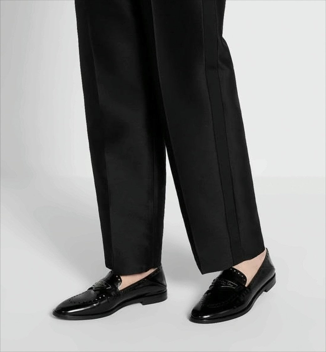 Sleek Backless Loafers with Perforated Detailing and Branded Plaque