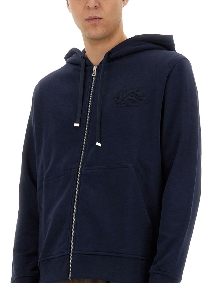 Zip-Up Black Hoodie With Embossed Logo