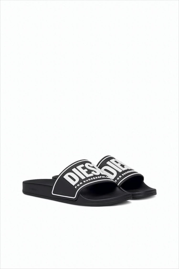 Contoured Black Slide Sandals