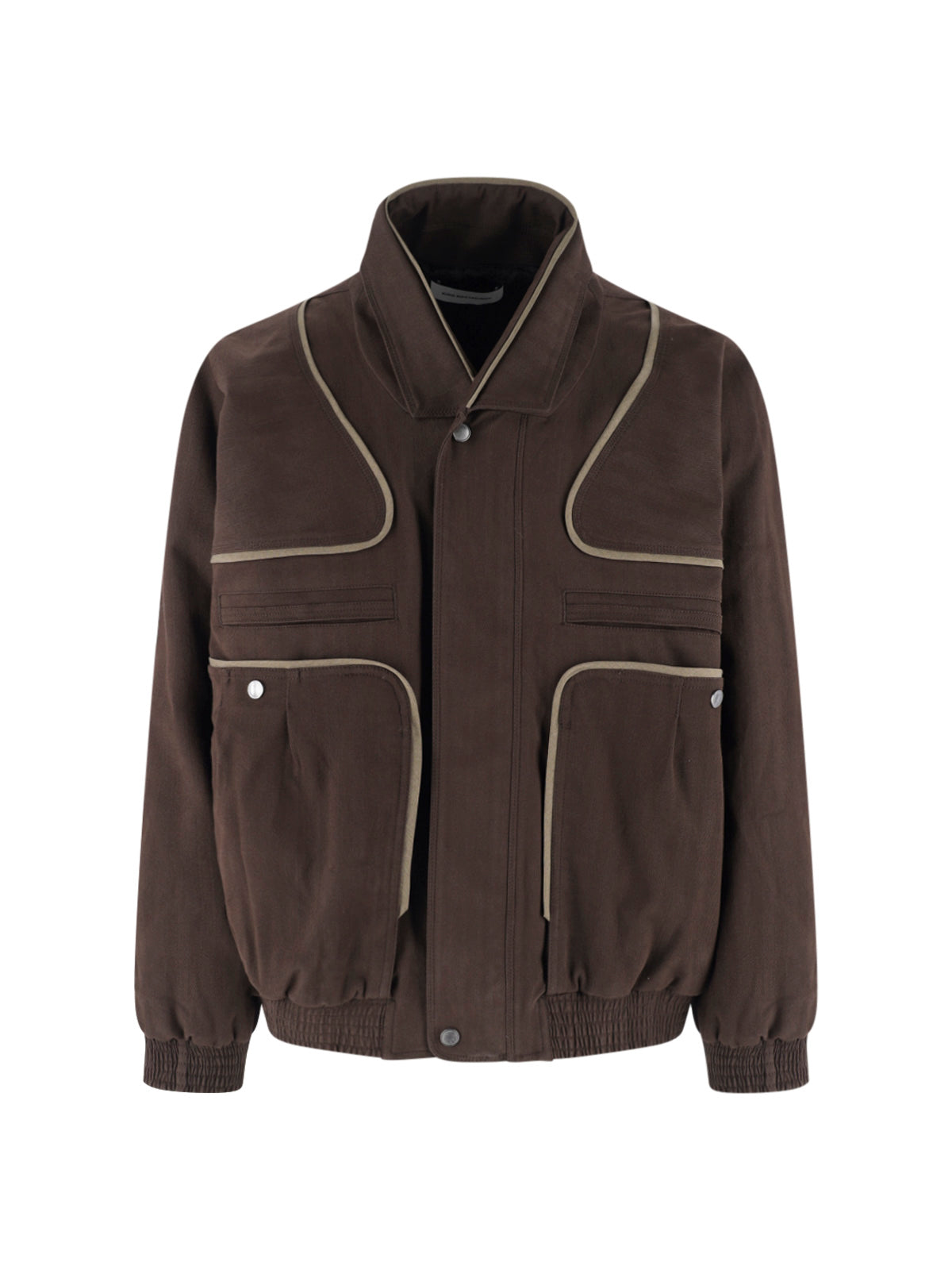 Brown Boxy Piped High-Collar Jacket