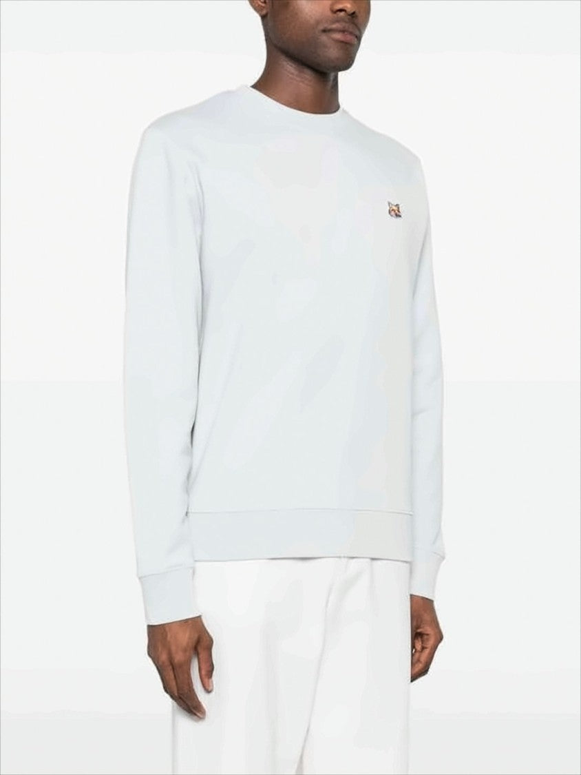 Light Grey Crewneck Sweatshirt with Embroidered Fox Logo