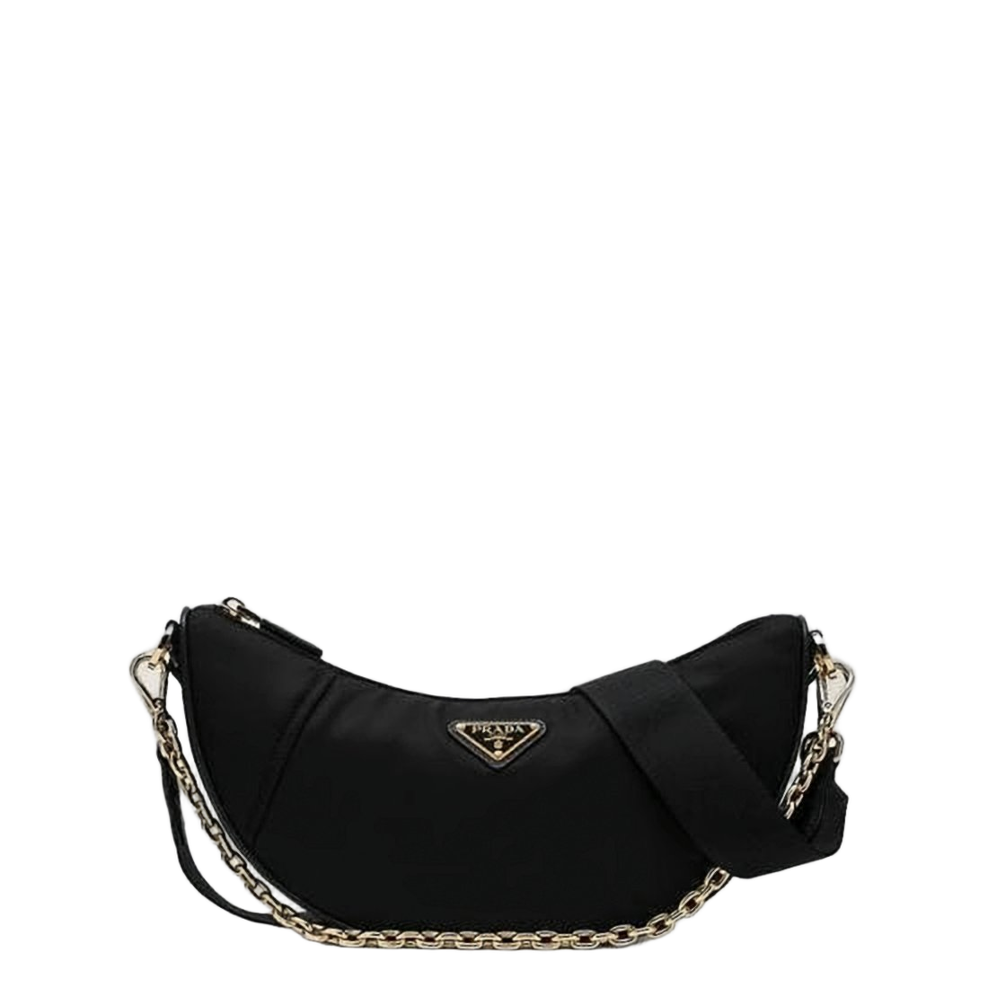 Crescent-Shaped Shoulder Bag with Gold-Tone Chain Detail