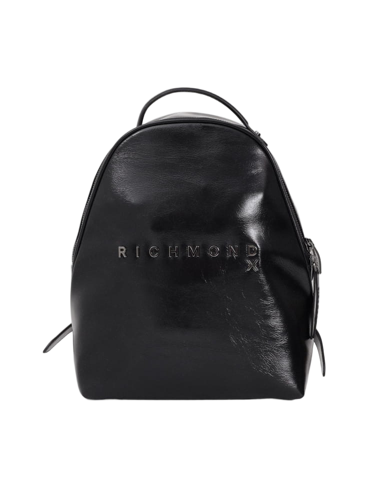 Structured Black Shoulder Bag with Glossy Finish