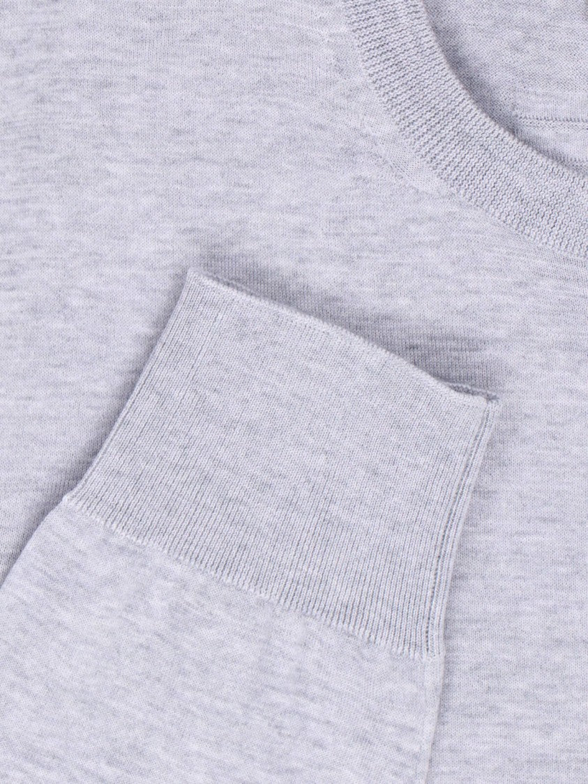 Sweter Wełniany Szary Dzianinowy Okrągły Dekolt