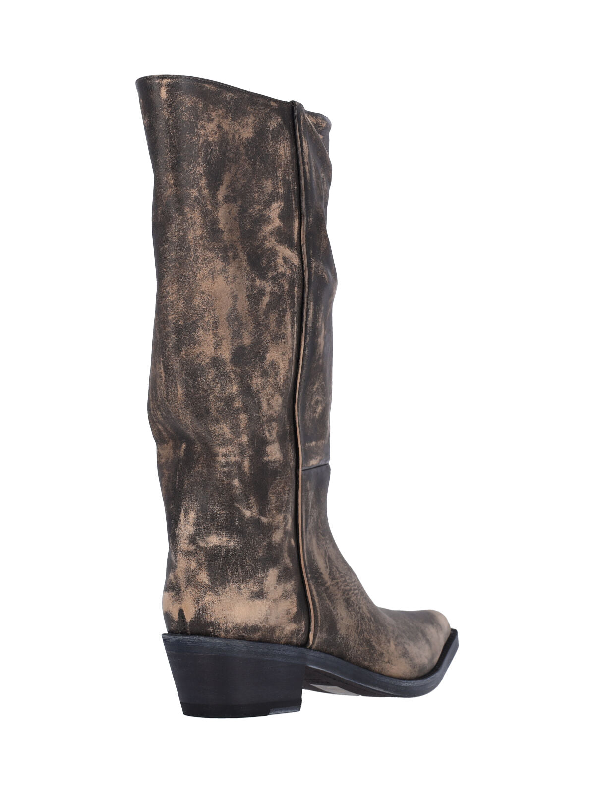 Mid-Calf Boots With Squared Pointed Toe And Embossed Detailing