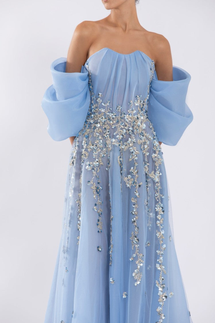 Organza Dress With Dotted Beading