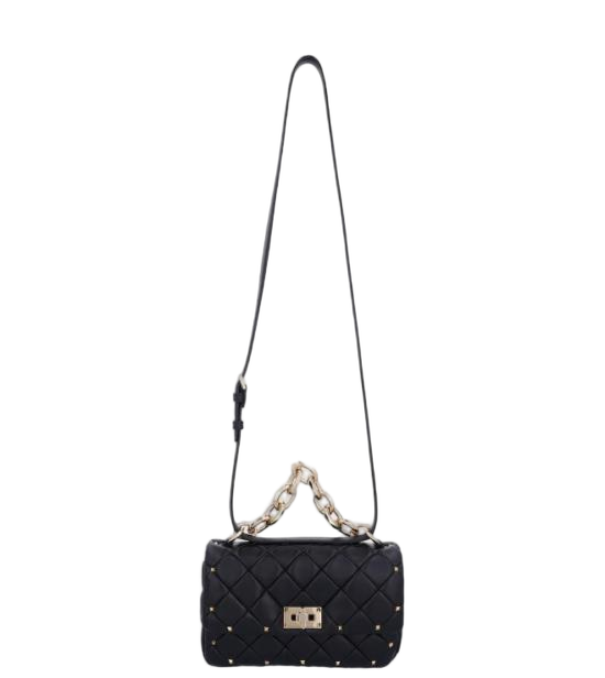 Quilted Black Lambskin Shoulder Bag with Stud Accents