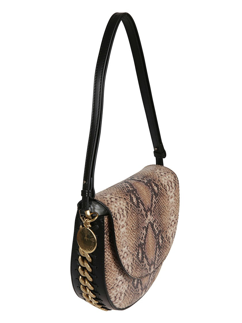 Half-Moon Snakeskin Patterned Bag With Chain Accents