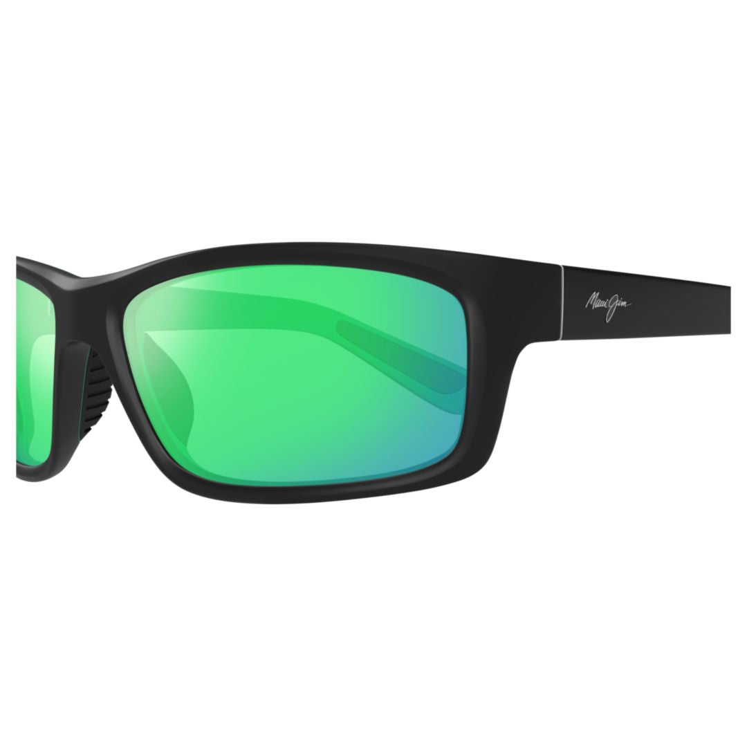 Kanaio Coast Rectangular Frame Sunglasses with Green Reflective Lenses