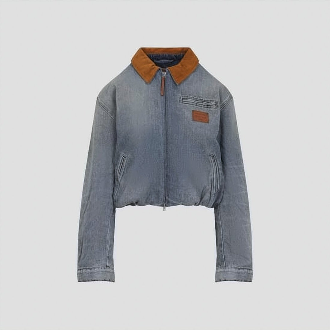 Washed Denim Jacket with Brown Suede Collar