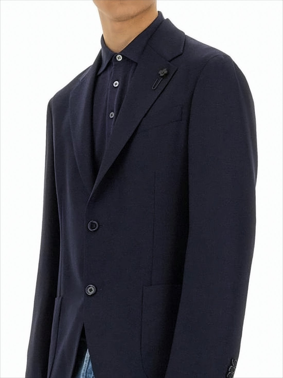 Tailored Blue Wool Jacket with Notch Lapels