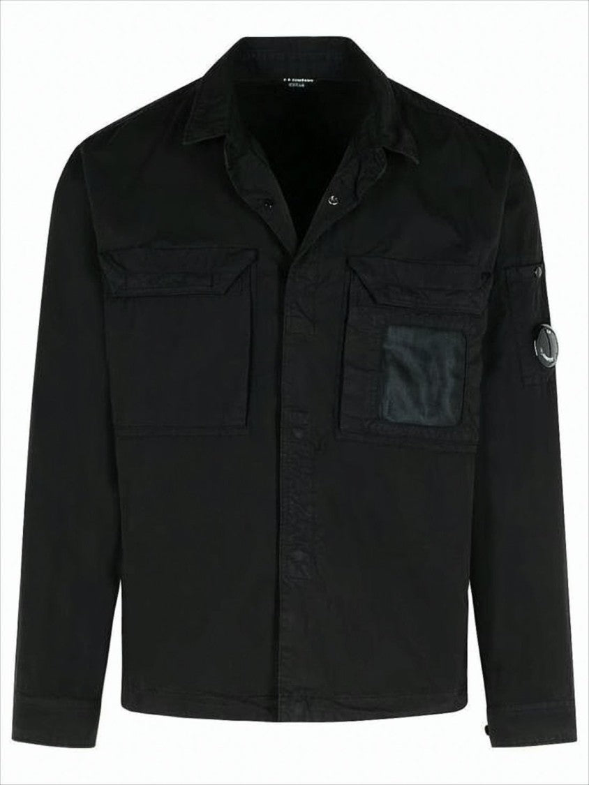 Button-Up Black Casual Jacket with Distinctive Logo Patch