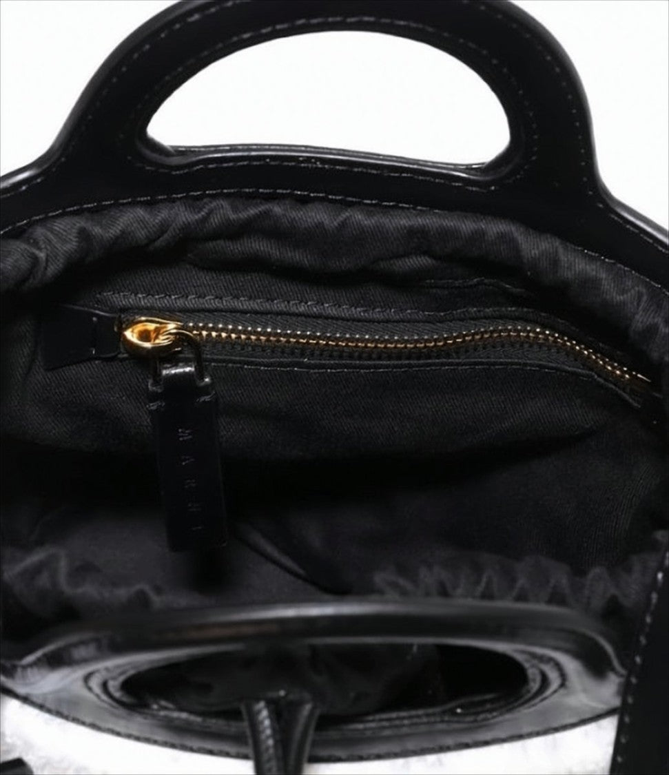Small Bucket Tote Bag with Faux Fur and Calf Leather Trim