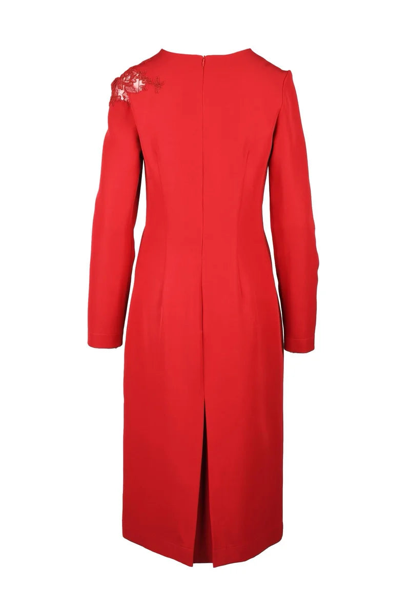 Midi Dress Lace Polyester Stretch - Red