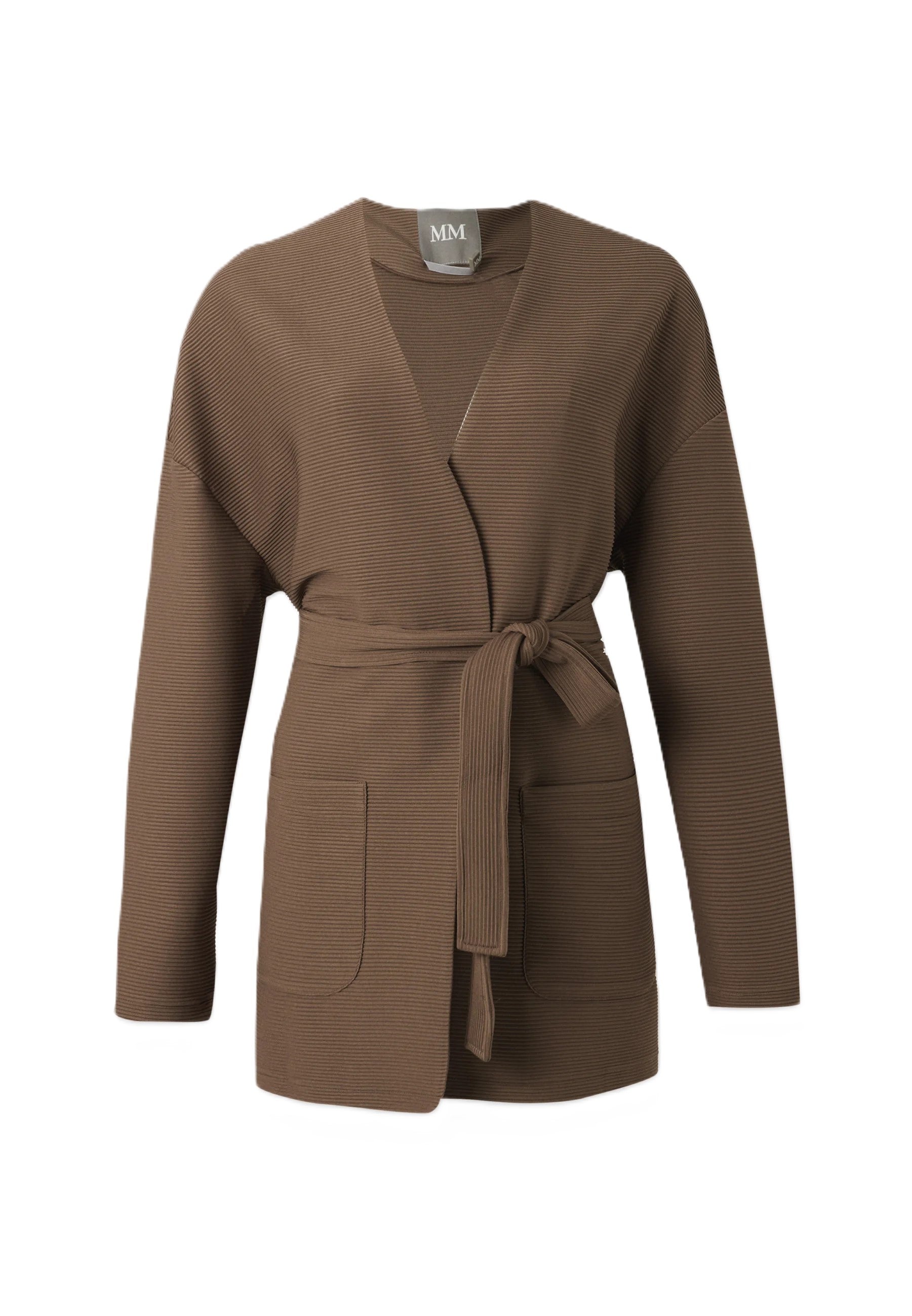 Ribbed Knit Jacket with Tailored Silhouette and Belt