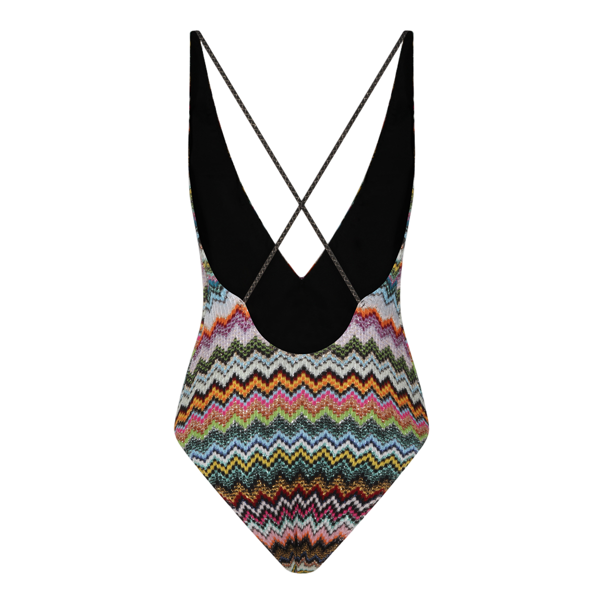 Zigzag Pattern One-Piece Swimsuit with Deep V-Neckline