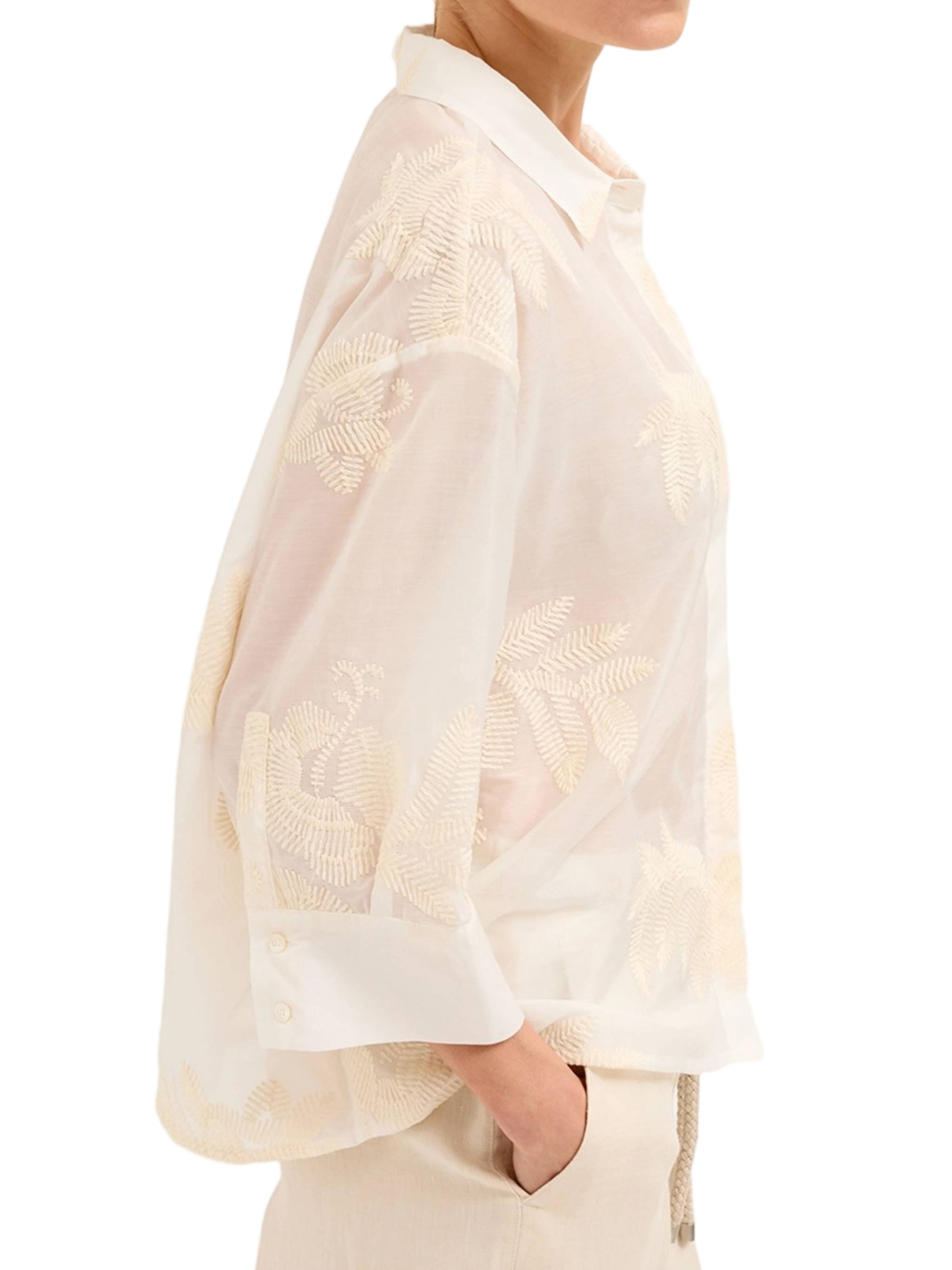 Semi-Sheer Floral Embroidery Blouse