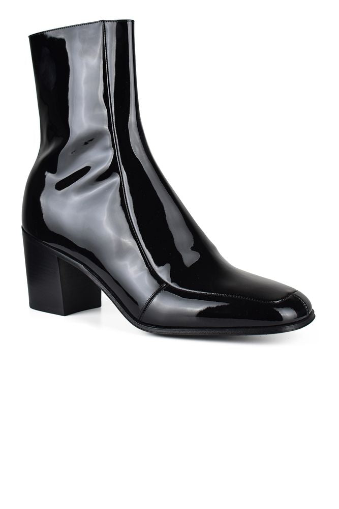 Black Patent Leather Ankle Boots