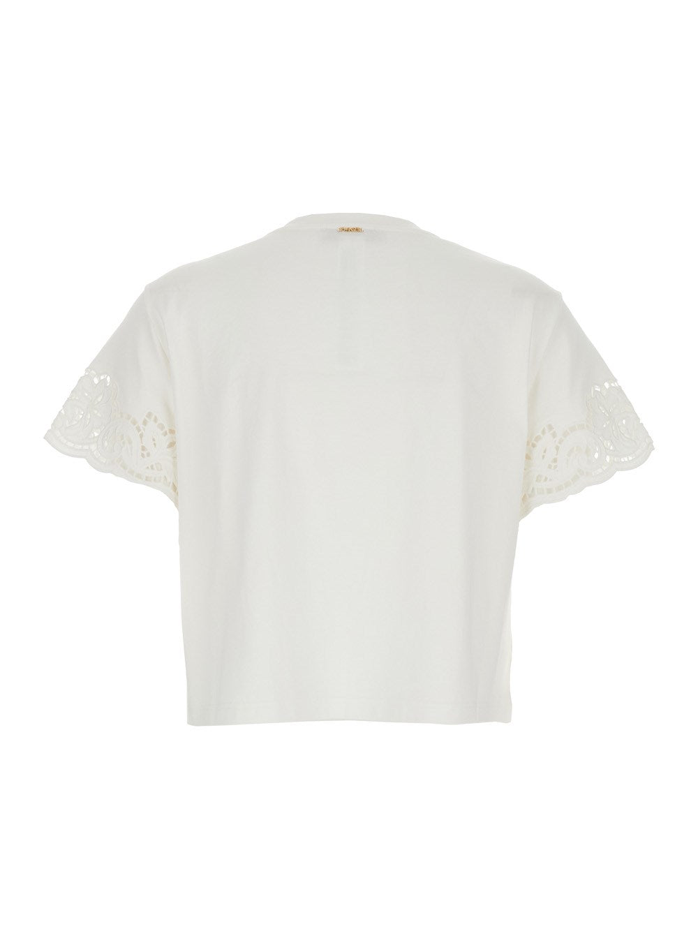 Cropped White Top with Intricate Lace Cut-Out Detailing
