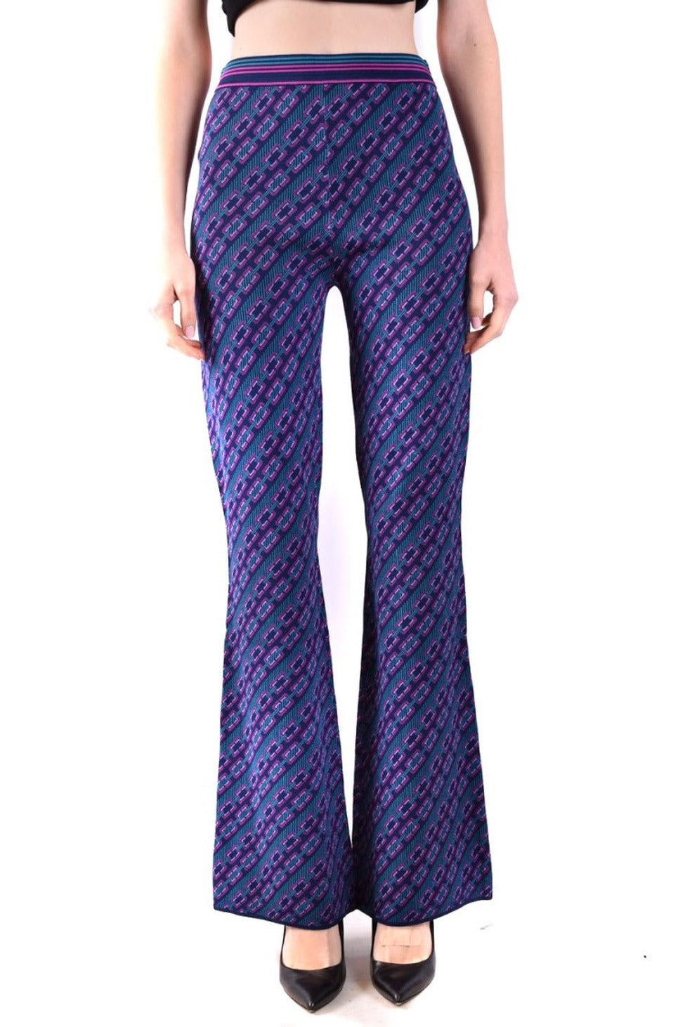 Flared Trousers With Viscose Blend And Pattern Design
