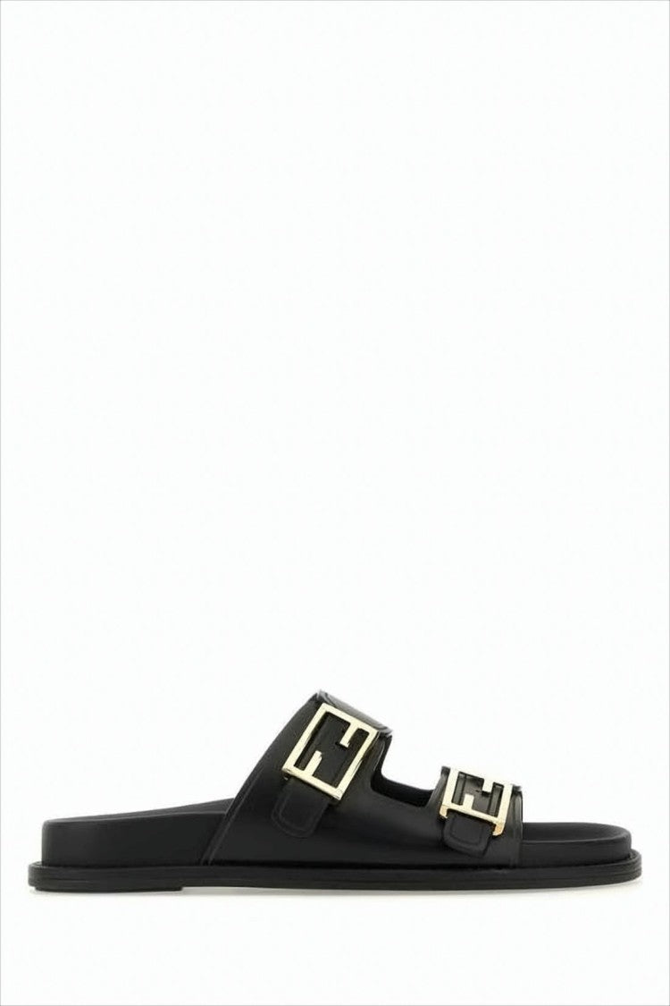 Two-Strap Slip-On Mules with Metallic Buckle Detail