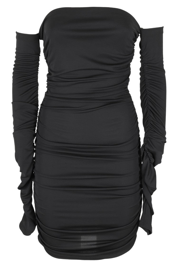 Mini Dress With Off-Shoulder Design And Draped Sides