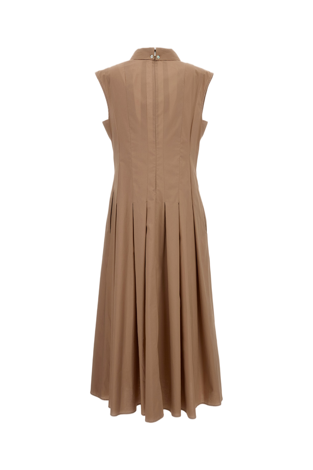 Pleated Sleeveless Dress with Pointed Collar and Embroidered Logo