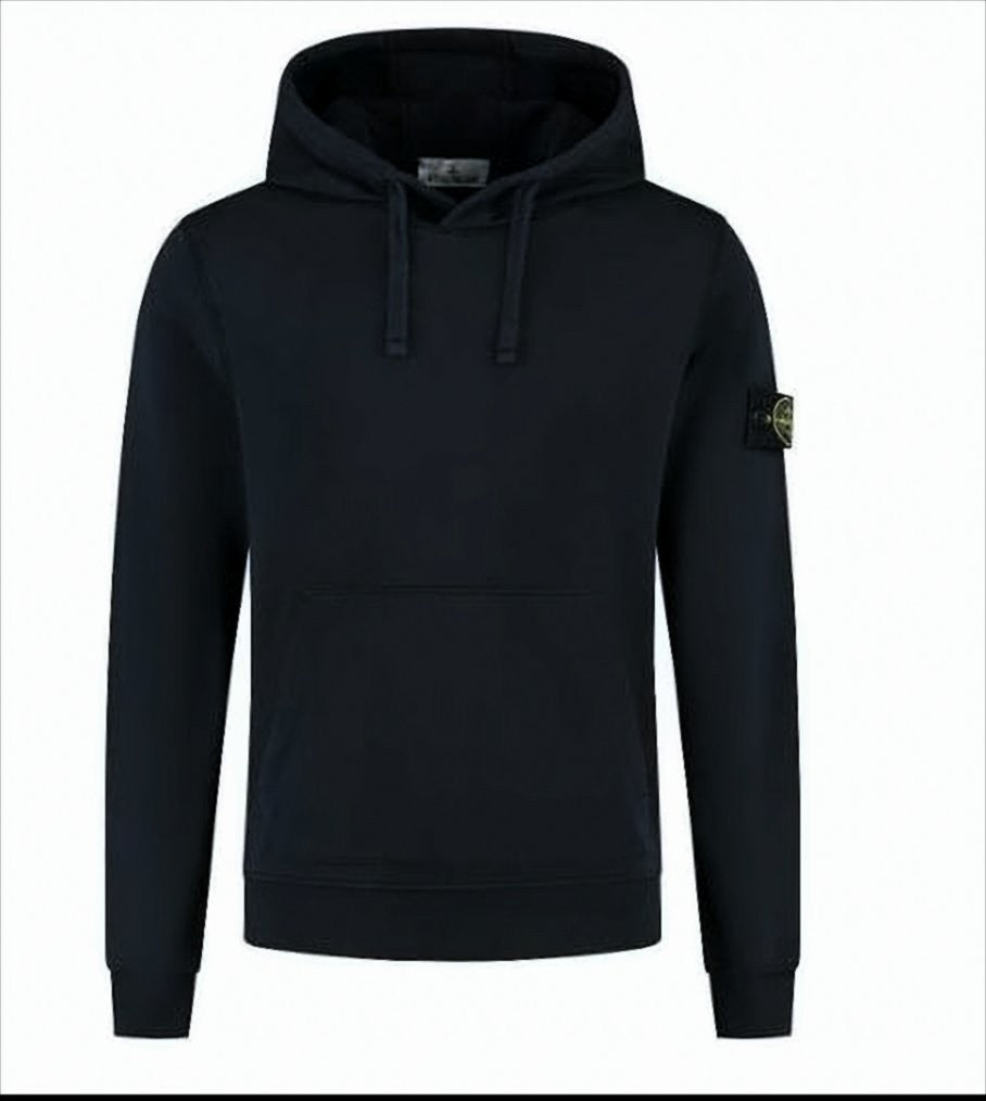 Minimalist Black Hoodie with Drawstring and Signature Patch