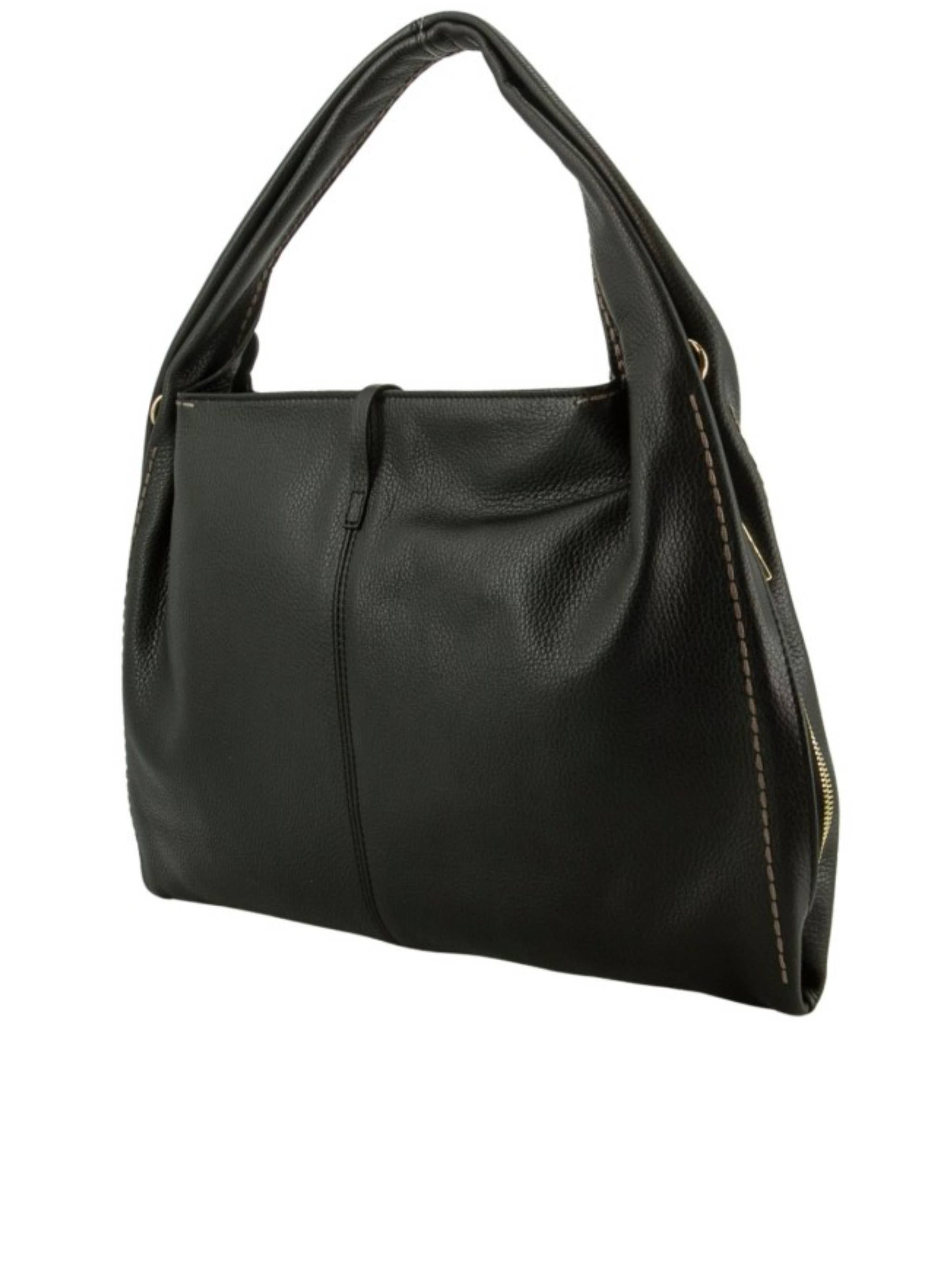 Black California Leather Oval Wooden Bag