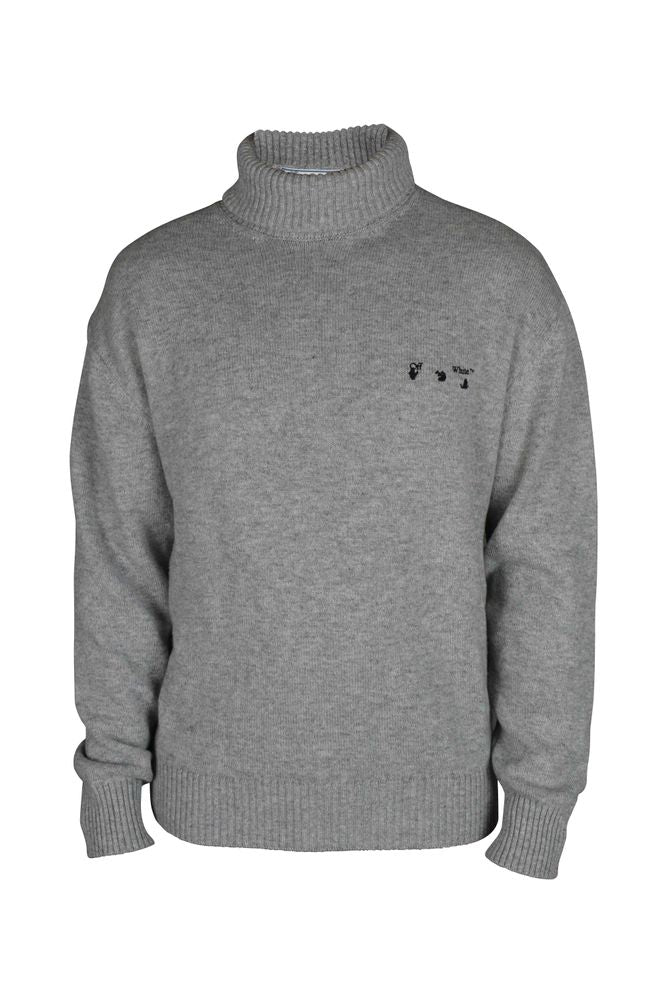 Grey Cashmere Turtleneck Sweater With Embroidered Logo