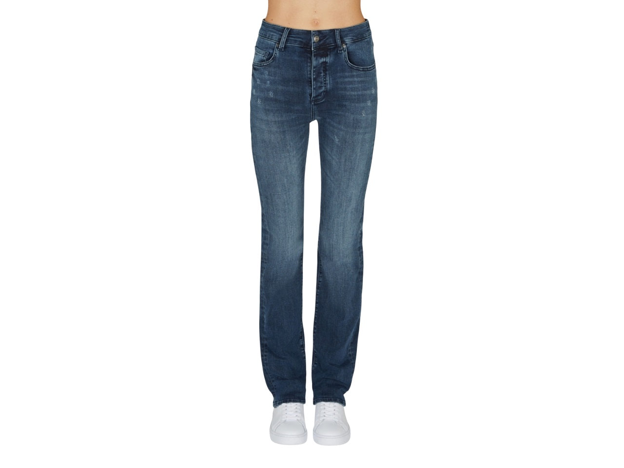 Straight-Leg Blue Jeans With Subtle Whiskering