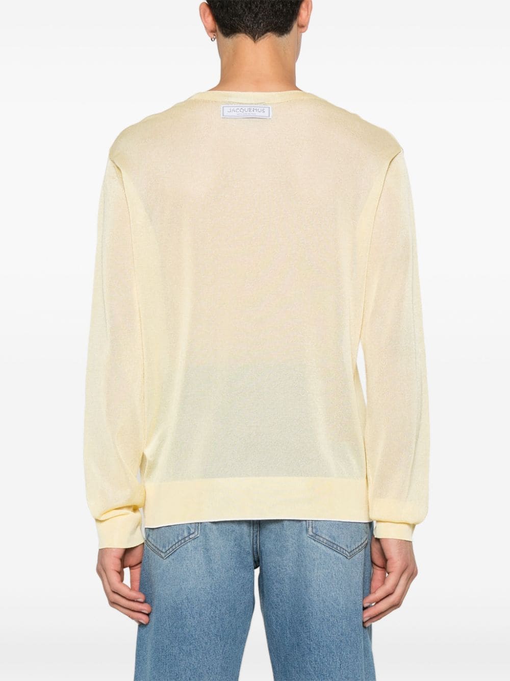 Light Yellow Semi-Sheer Knit V-Neck Sweater