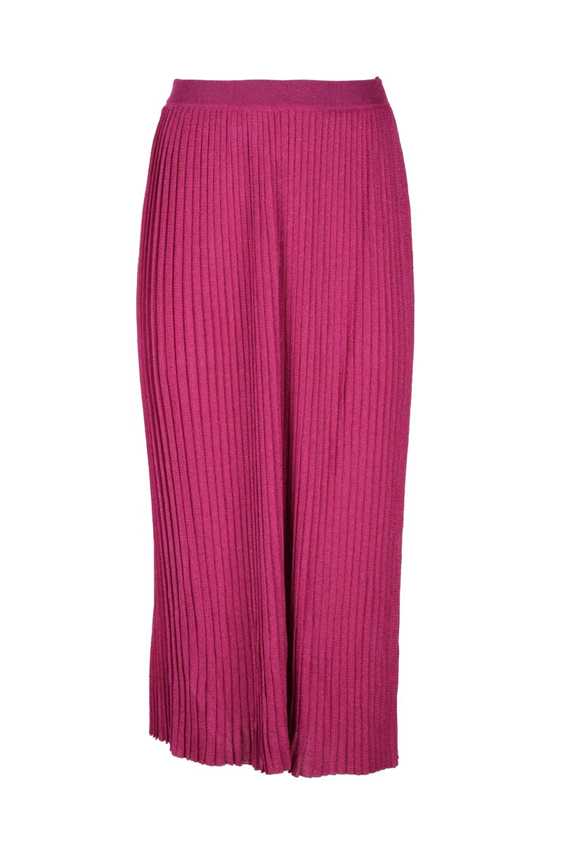 Long Pleated Lamé Skirt - Fuchsia
