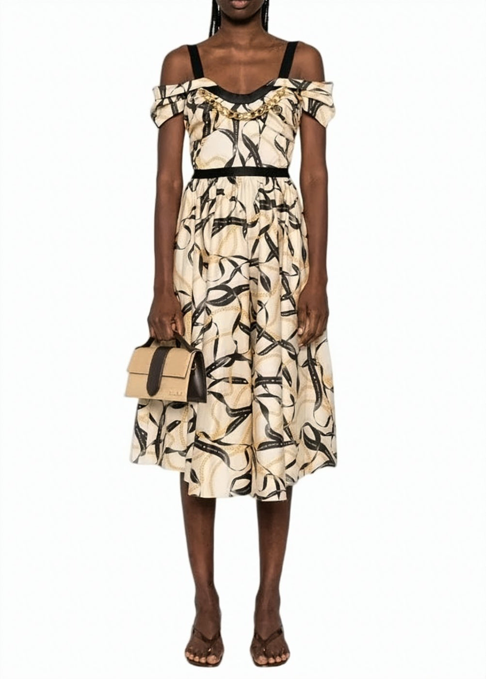 Ribbon Print Off Shoulder Dress