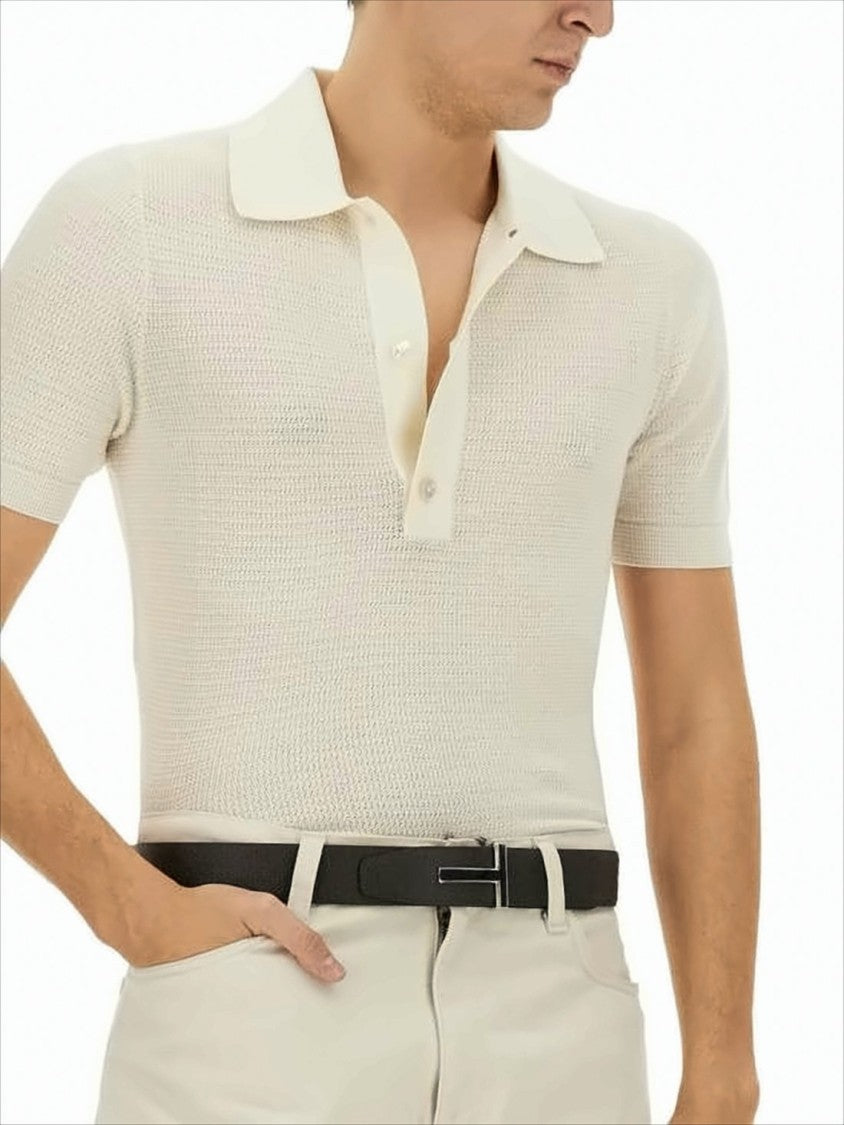 Textured Knit Polo Shirt with Three-Button Placket
