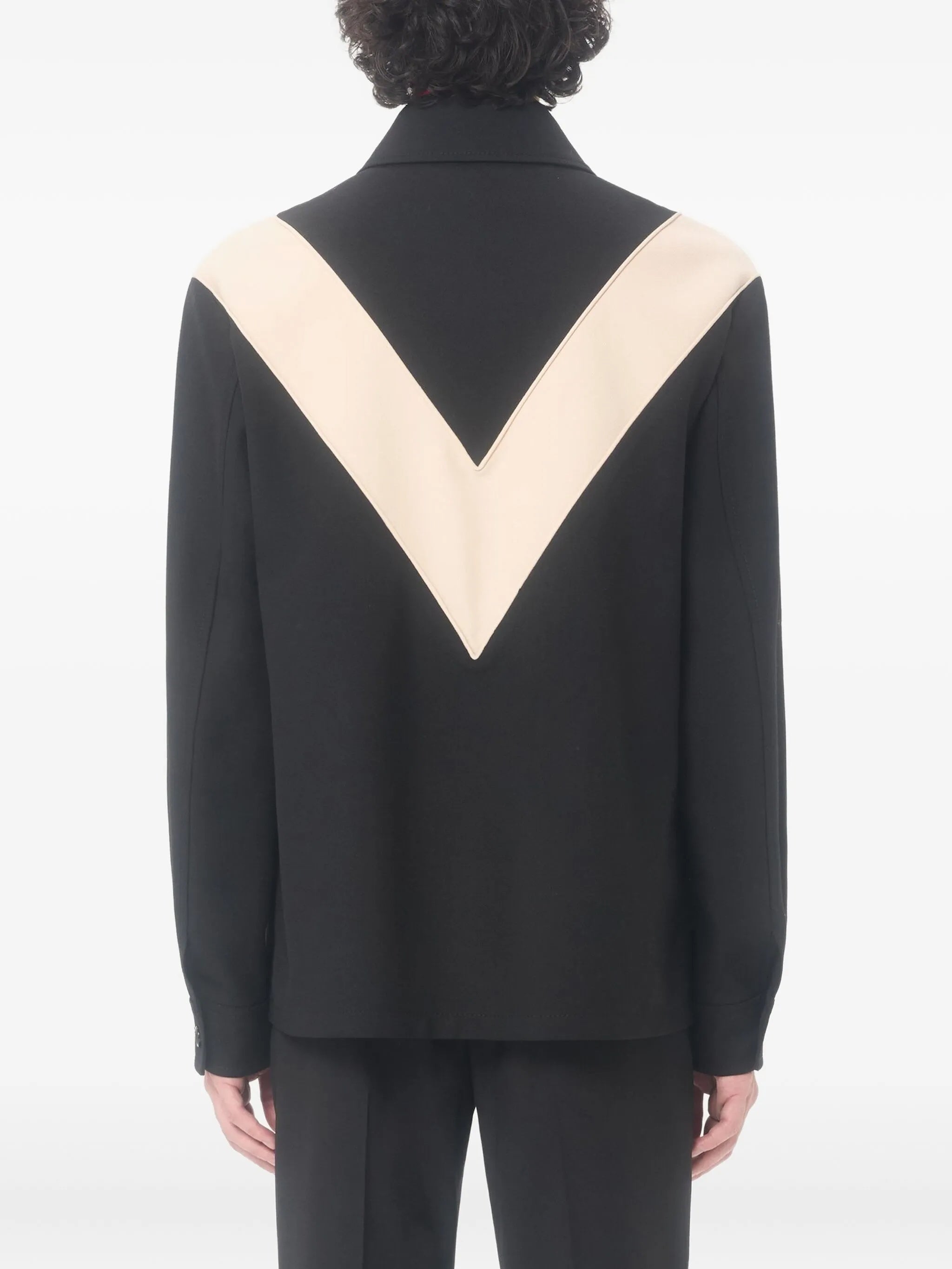 Black V-Shaped Contrast Panel Zip Jacket
