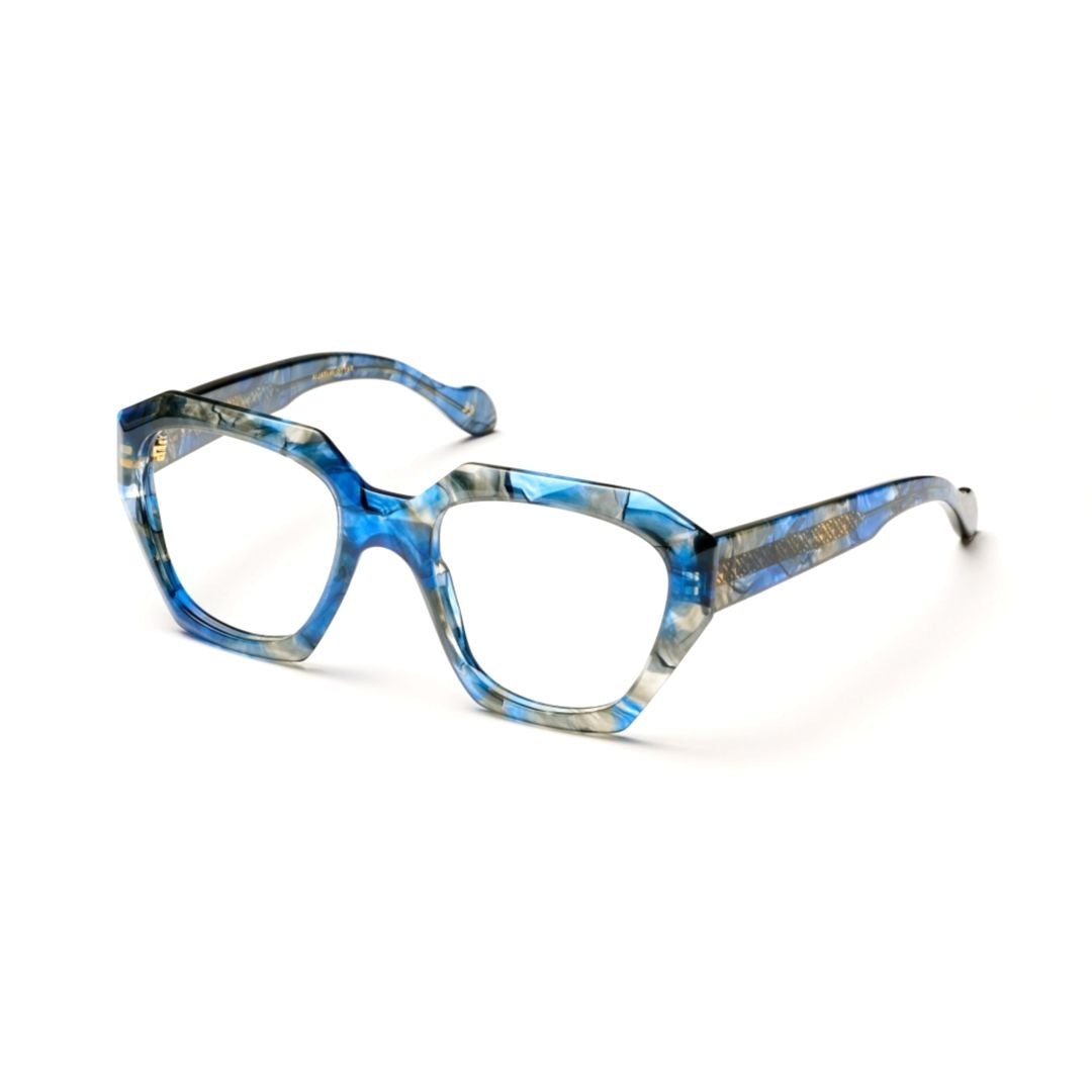 Marilyn/K-V Bold Geometric Frame Eyeglasses with Marbled Pattern