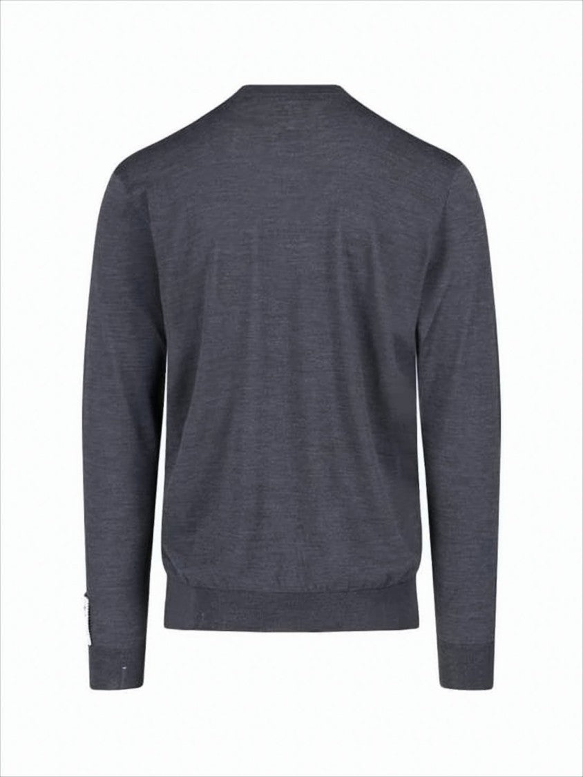 Subtle Grey Wool Sweater with Embroidered Patch and Star Accents