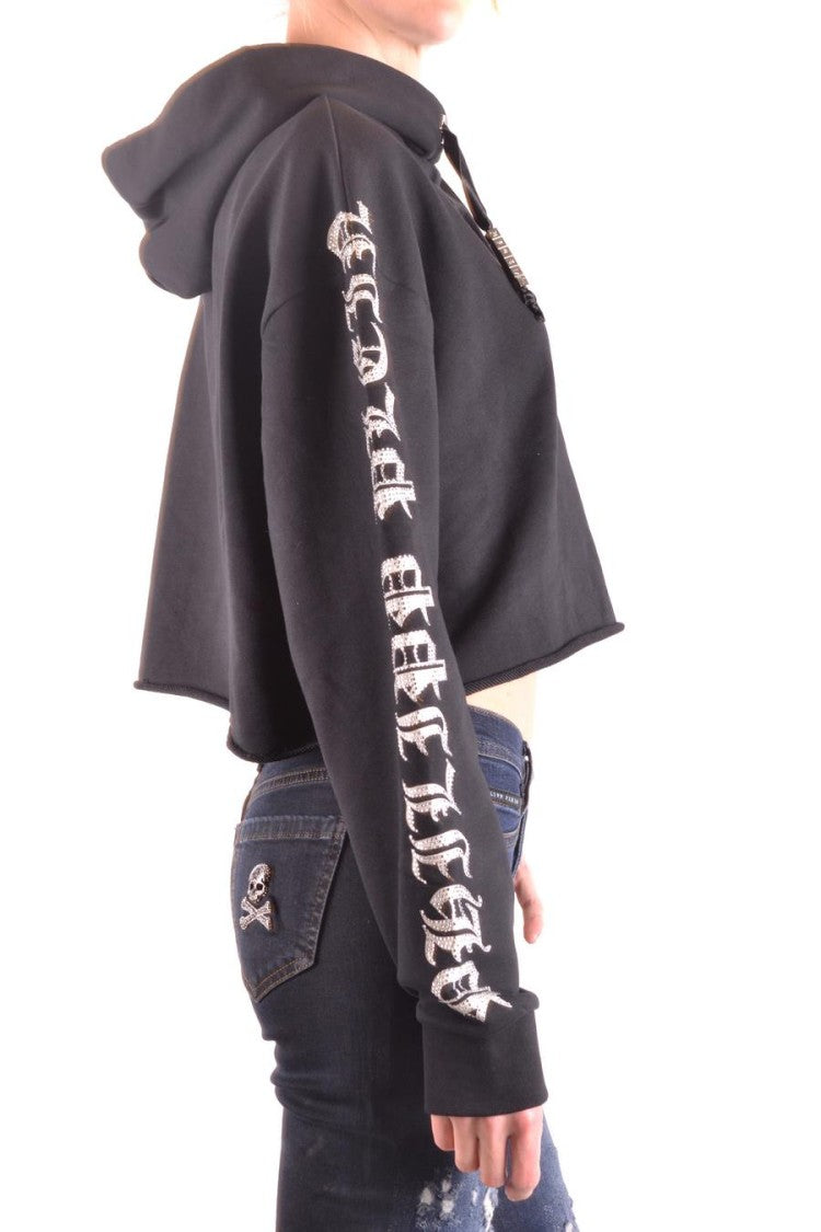 Cropped Black Hoodie With Gothic Text