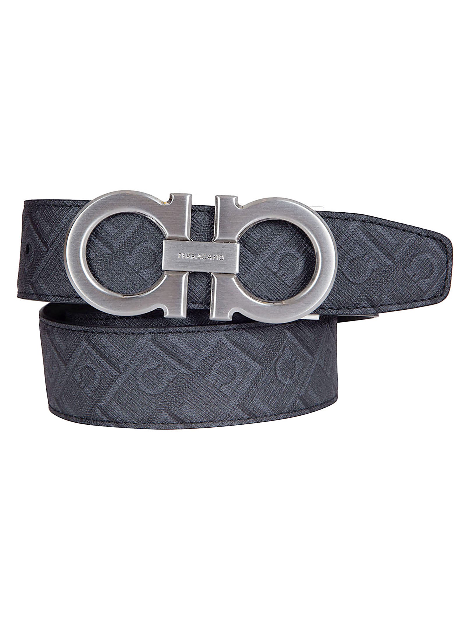 Reversible Black Calf Leather and Coated Fabric Belt